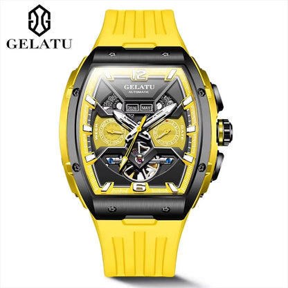 Gelatu 6013 Men's Waterproof Tourbillon Skeleton Automatic Mechanical Watch with Calendar & Luminous Hands