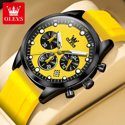 OLEVS 5602 Chronograph Sport Quartz Watch - Fashion Wine Barrel Case, Silicone Strap, Unisex Design for Men and Women