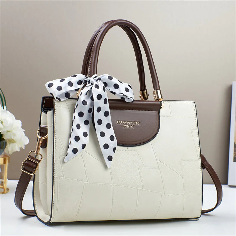 Women’s PU Leather Handbag – New Design Crossbody Bag with Tie Cloth Accent Elisa