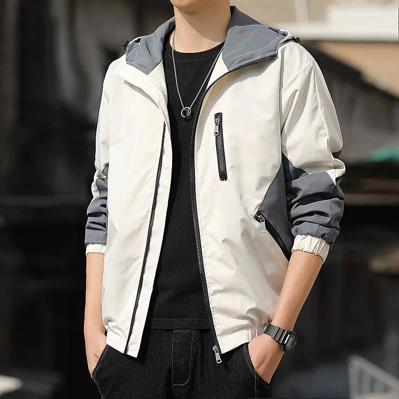 Men's Hooded Windbreaker – Spring & Autumn Slim Fit Jacket, Plus Size Wadded Coat, Lightweight Fashion Pilot Parka Garion