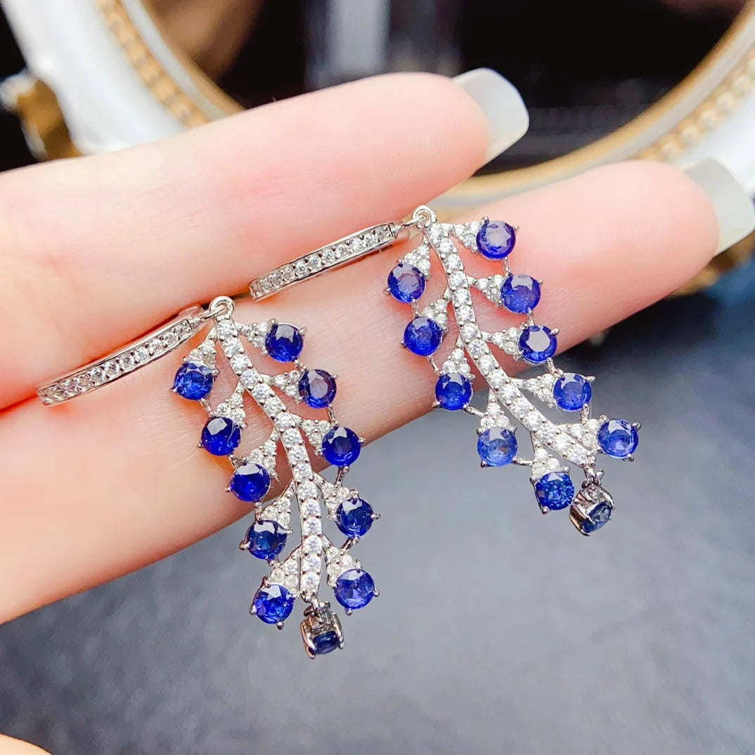 925 Sterling Silver Natural Sapphire Earrings – Fine Gemstone Jewelry for Women | Elegant September Birthstone Gift