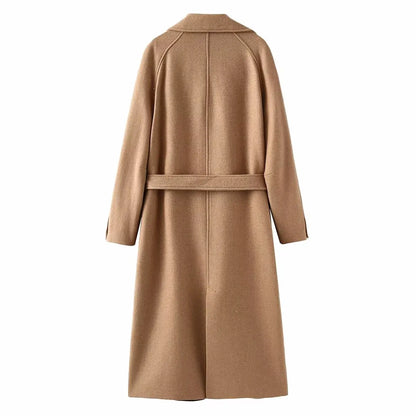 Elegant Long Sleeve Fall Overcoat – Women's Belted Vintage Coat Audrey