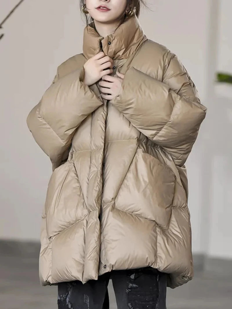 Women's Winter Warm Down Jacket – Windproof Quilted Coat with Stand Collar, Big Pockets