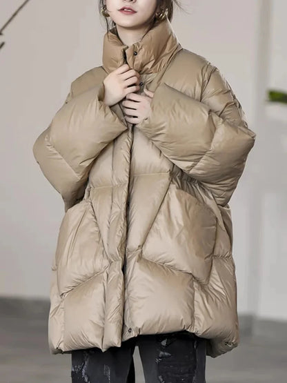 Women's Winter Warm Down Jacket – Windproof Quilted Coat with Stand Collar, Big Pockets