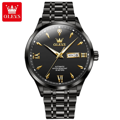 OLEVS 9956 Men's Automatic Watch - Stainless Steel, Waterproof, Mechanical, Double Calendar, Business Style