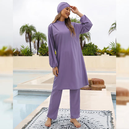 Purple Burkini for Women – Modest 3-Piece Long Sleeve Swimwear | Islamic Sports Swimsuit with Hijab Eshal