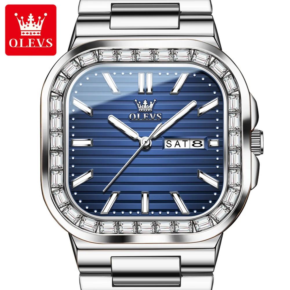 OLEVS 9966 Men's Rose Gold Watch - Square Dial, Quartz Movement, Waterproof, Week & Date Display