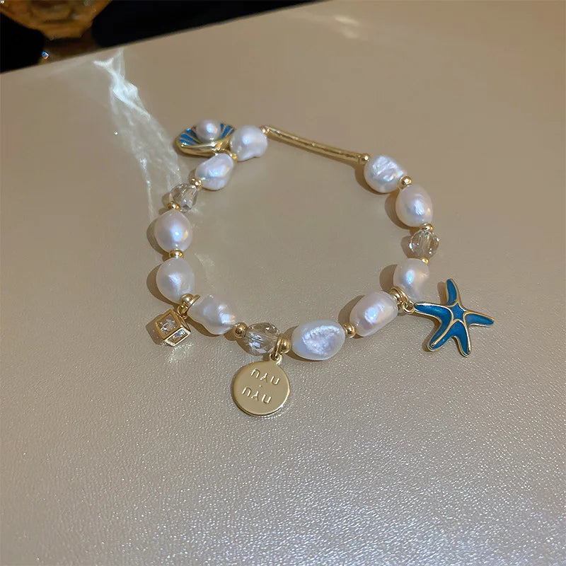 Square Plate Flower Artificial Crystal Bracelet – Vintage Baroque Freshwater Pearl Bracelet