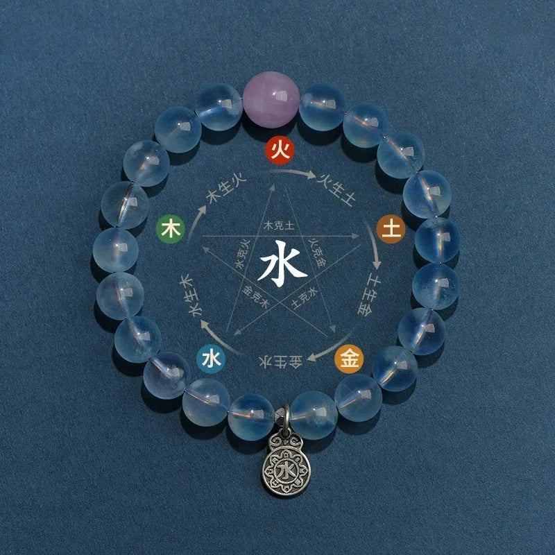 Men and Women's Five-Bracelet Set Golden Wood Water Fire Soil Balance Green Quartz Crystal Bangles