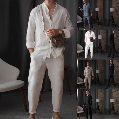 Men's Spring & Fall Two-Piece Suit | Casual Long-Sleeve Stand Collar Top & Pants Tobby