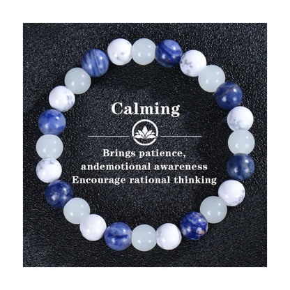8mm Blue Veins Stone & Green Natural Stone Bracelet | Handmade Elastic Healing Beaded Jewelry with Flower Design Anaya