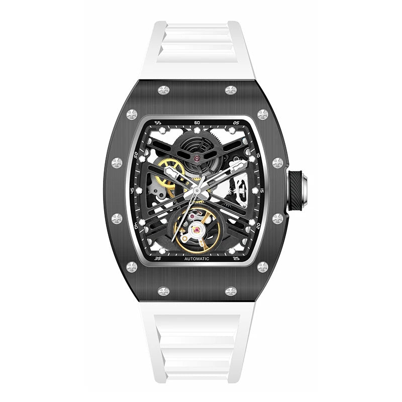Luxury Men's Automatic Mechanical Watch – 30M Waterproof, Hollow Dial, Luminous Display, Silicone Strap & Power Reserve