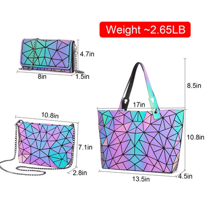 Shoulder Bags Wallet 3 Pieces Set Ladies Geometric Luminous Bag Jela