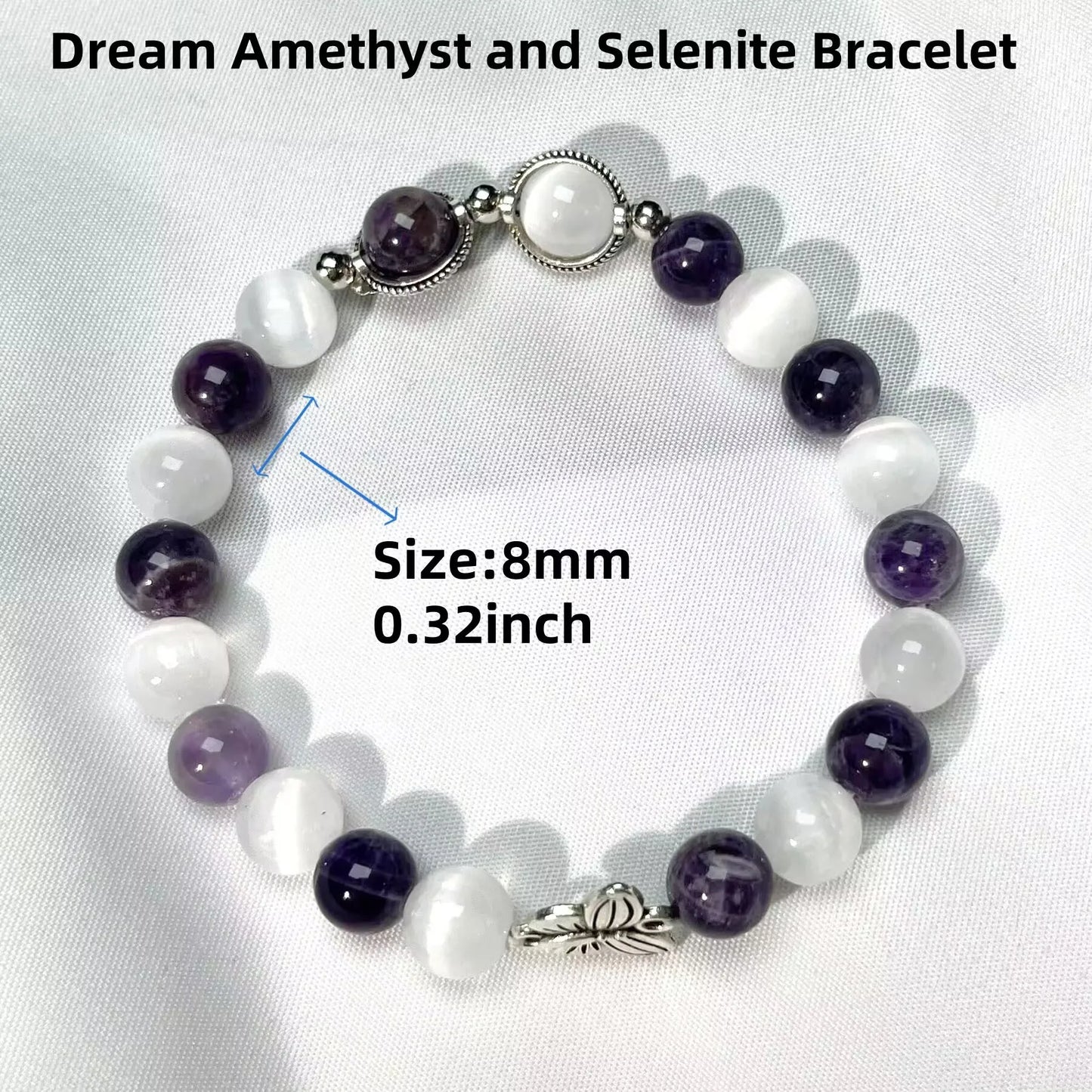 Lucky Beads Amethyst & Selenite Natural Energy Gemstone Bracelet – Healing Crystals Jewelry Gift for Women