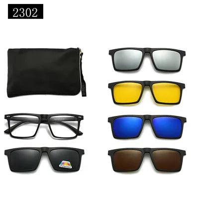 5-in-1 Polarized Magnetic Clip-On Sunglasses for Men & Women – Optical Frame with Magnet Clip-On Sun Glasses Robb