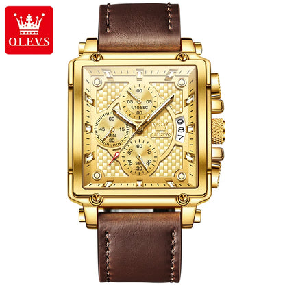 OLEVS 9925 Men's Square Watch - Fashion Quartz Movement, 3ATM Waterproof, Calendar, Casual & Sports Style