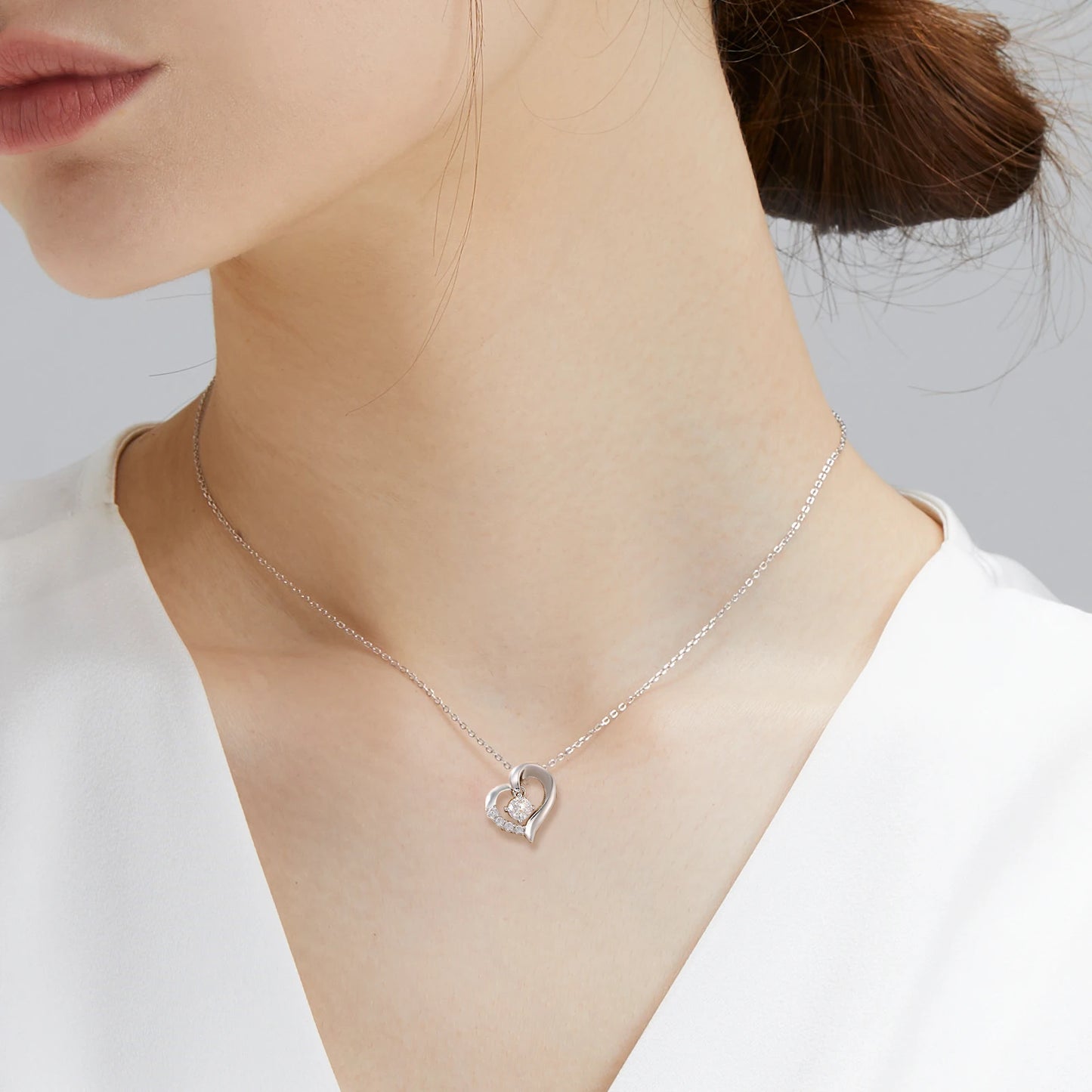 Mother's Day Gift - Heart Moissanite Pendant Necklace - 925 Sterling Silver Jewelry