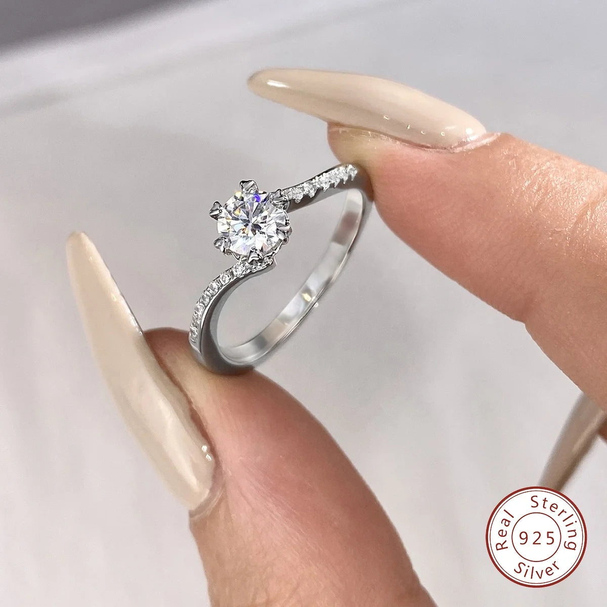 925 Sterling Silver Snowflake Moissanite Ring – Classic Twisted Arm Luxury 1/2 Ct Diamond Engagement Jewelry for Women Jayne