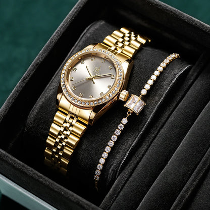 SHENGKE K0156L Women’s Luxury Watch Gift Box Set – Gold Ladies Wristwatch with Necklace, Earrings, and Bracelet | Perfect Gift for Women Carla Mae
