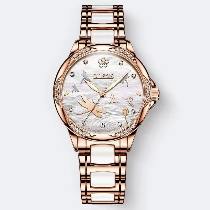 OLEVS 6610 Women's Luxury Mechanical Watch - Top Brand, Automatic Movement, Ceramic & Stainless Steel Band, Korean Style Reloj