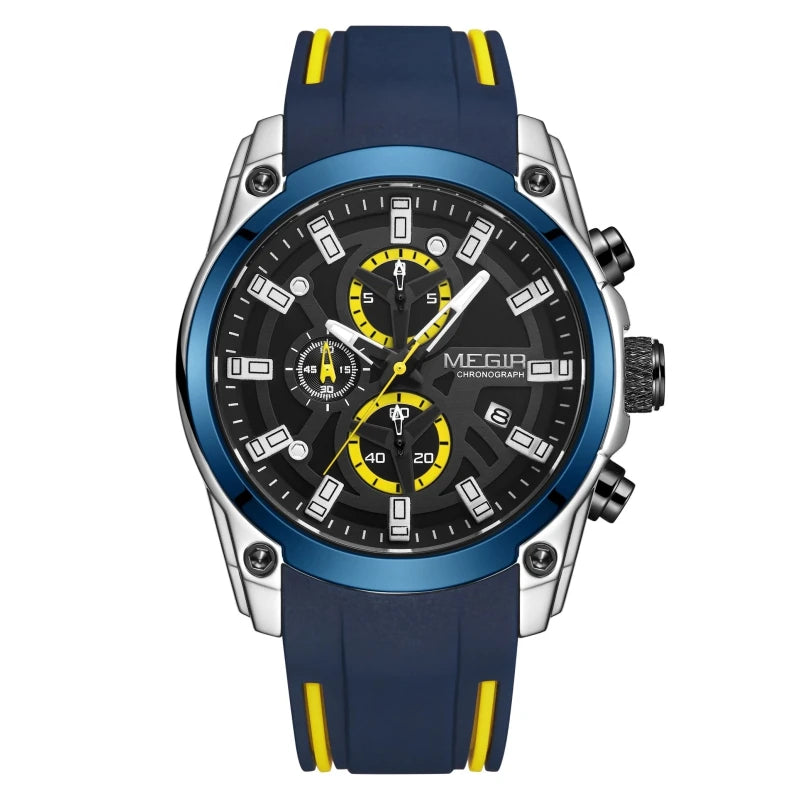 MEGIR 2144 Men's Chronograph Wristwatch - Silicone Band Sport Watch for Men, Relojes Para Hombres