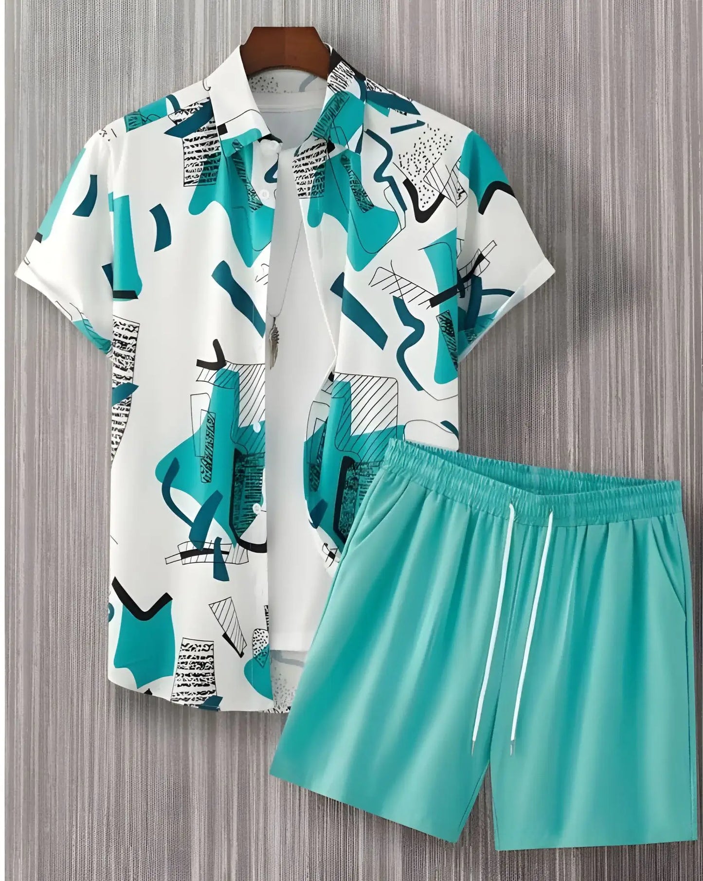 Men's Summer Outdoor Beach Set - Casual Short Sleeve Shirt & Elastic Waist Shorts, 2-Piece Outfit