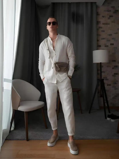 Men's Spring & Fall Two-Piece Suit | Casual Long-Sleeve Stand Collar Top & Pants Tobby