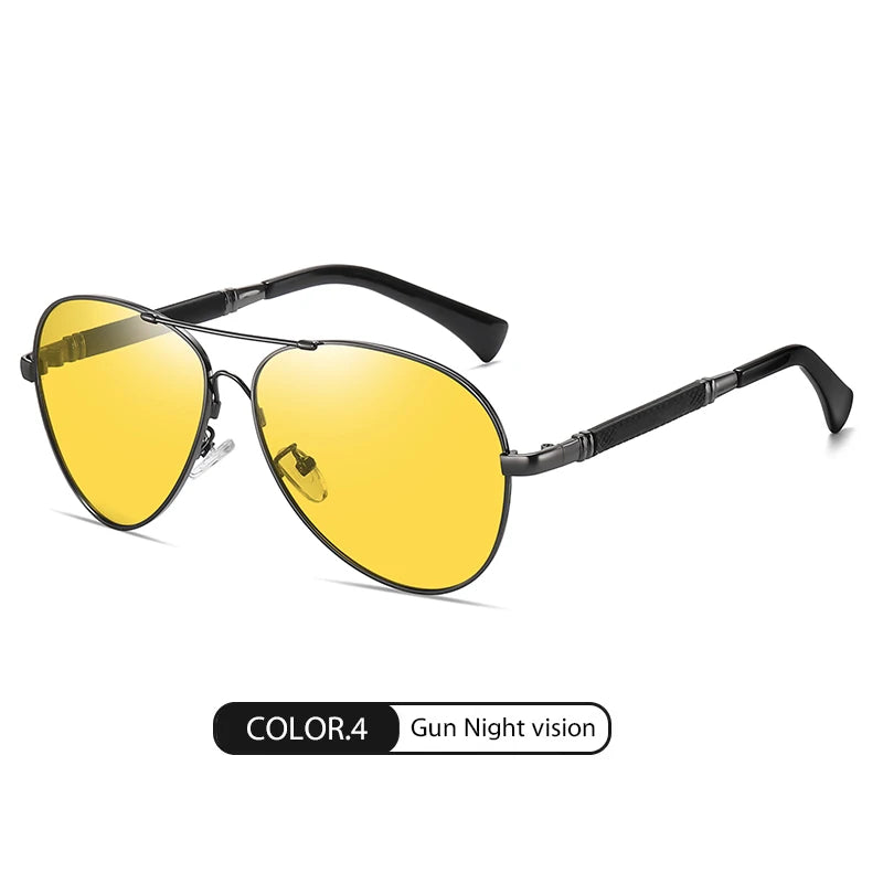 Luxury Pilot Polarized Night Vision Glasses – Memory Metal Photochromic Sunglasses for Men & Women | Driving Eyewear Edison