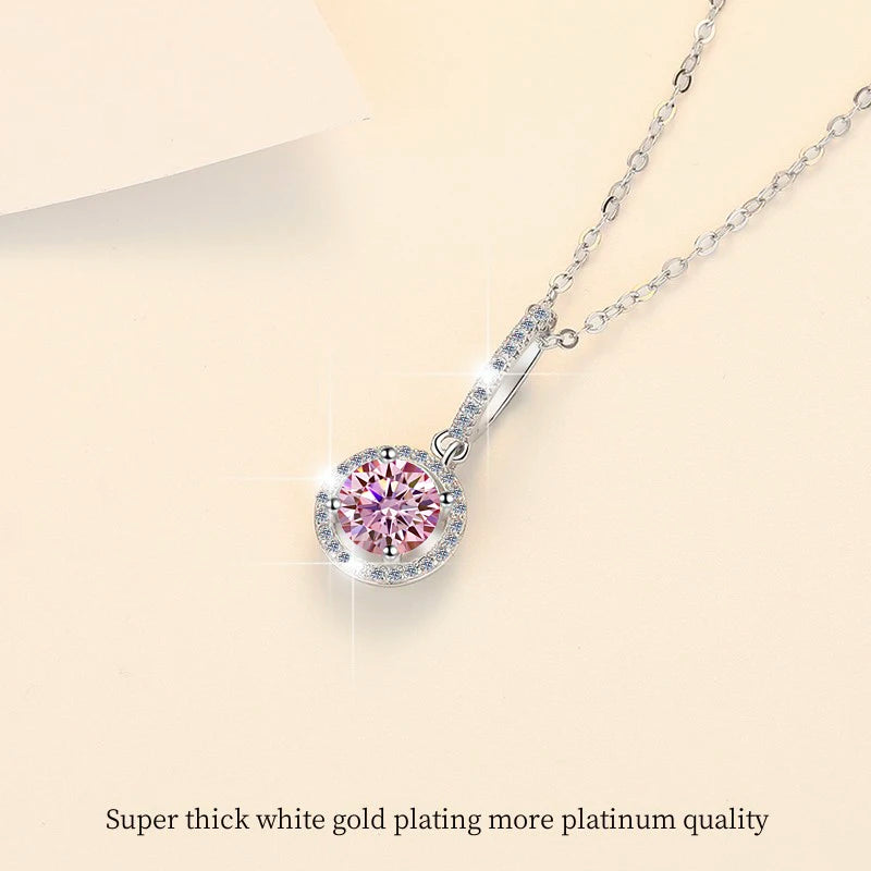 Fine Jewelry: Valentine’s Gift S925 Sterling Silver Necklace with Pink VVS1 Moissanite Diamond Pendant