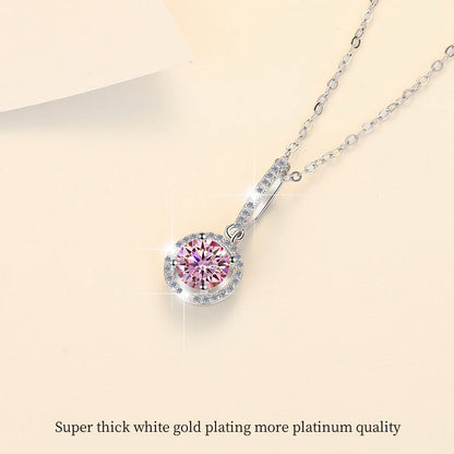 Fine Jewelry: Valentine’s Gift S925 Sterling Silver Necklace with Pink VVS1 Moissanite Diamond Pendant