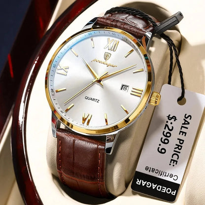 POEDAGAR 826 Leather Quartz Watch – Luxury Waterproof Sports Watch for Men, Business Wristwatch with Date Display Samuel