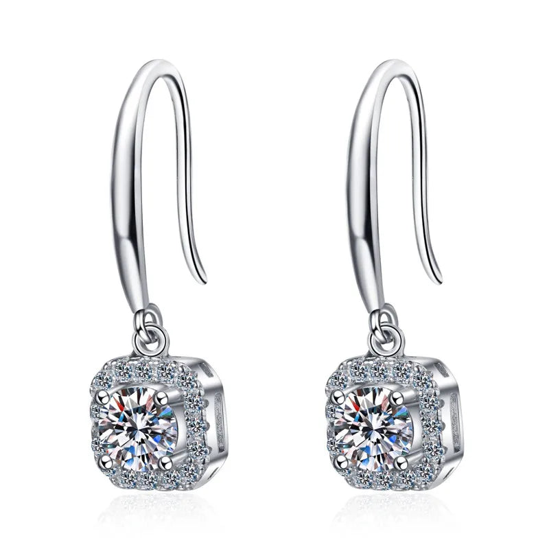 925 Silver Moissanite Cushion-Cut Drop Earrings | 1-Carat D-Color Sparkling Jewelry Sienna