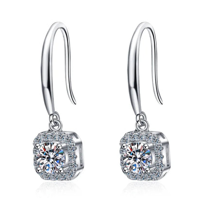 925 Silver Moissanite Cushion-Cut Drop Earrings | 1-Carat D-Color Sparkling Jewelry Sienna