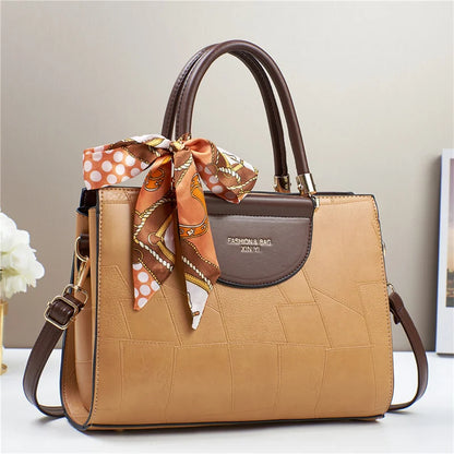Women’s PU Leather Handbag – New Design Crossbody Bag with Tie Cloth Accent Elisa