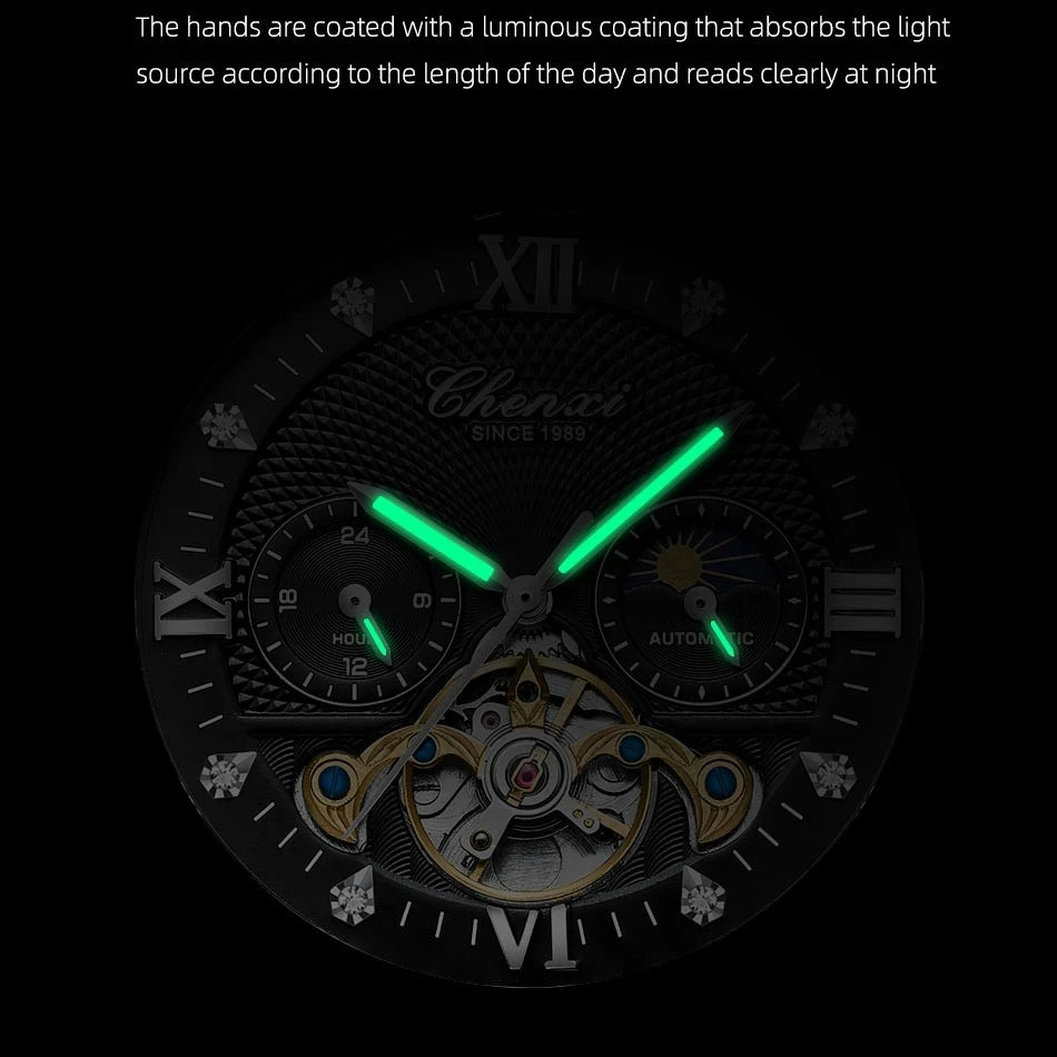 CHENXI 
8876 Men’s Luxury Automatic Mechanical Watch – Waterproof Genuine Leather Fashion Wristwatch, Perfect Gift for Men