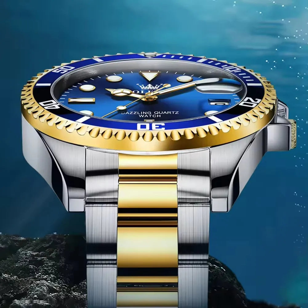 OLEVS 5885 Diamond Watch for Men – Fashionable Business Quartz Wristwatch with Steel Band, Waterproof, Luminous, and Sport Design