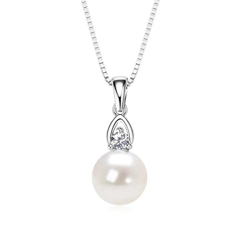 Freshwater Pearl Choker Necklace in 925 Sterling Silver – 9–10mm Natural White Pearl Pendant for Women