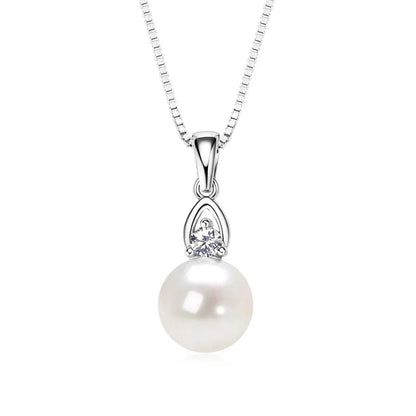 Freshwater Pearl Choker Necklace in 925 Sterling Silver – 9–10mm Natural White Pearl Pendant for Women