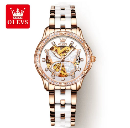 OLEVS 6622 Women's Diamond Automatic Watch – Elegant Butterfly Design, Waterproof, Luminous Mechanical Wristwatch