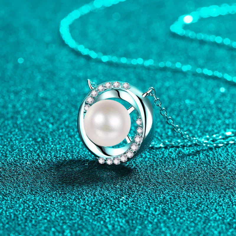 S925 Sterling Silver Pendant Necklace | Moissanite Diamond Pearl Jamilah