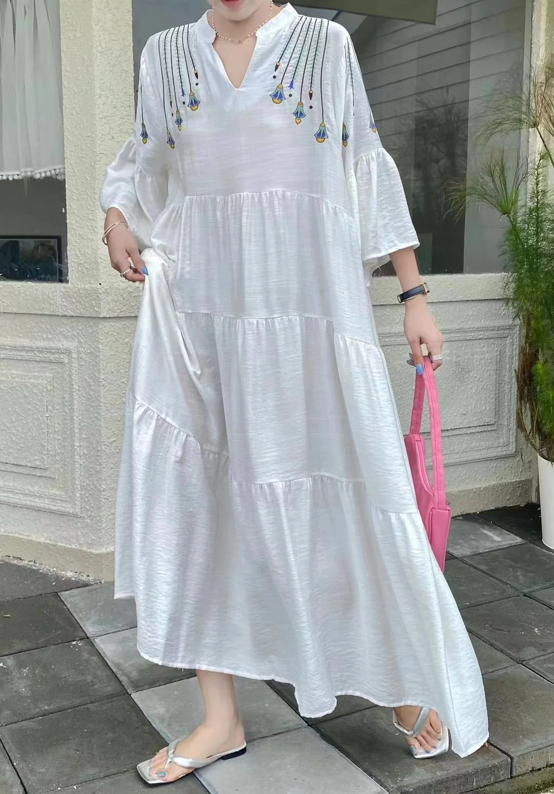 Women's Vintage Embroidered Dress – Casual, Comfortable, Loose Fit, and Slimming Design Elizabeth