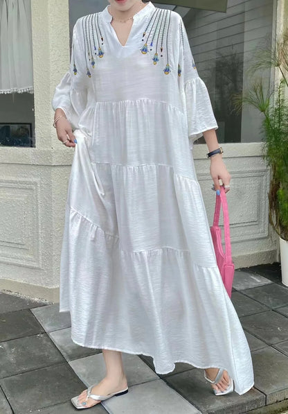 Women's Vintage Embroidered Dress – Casual, Comfortable, Loose Fit, and Slimming Design Elizabeth