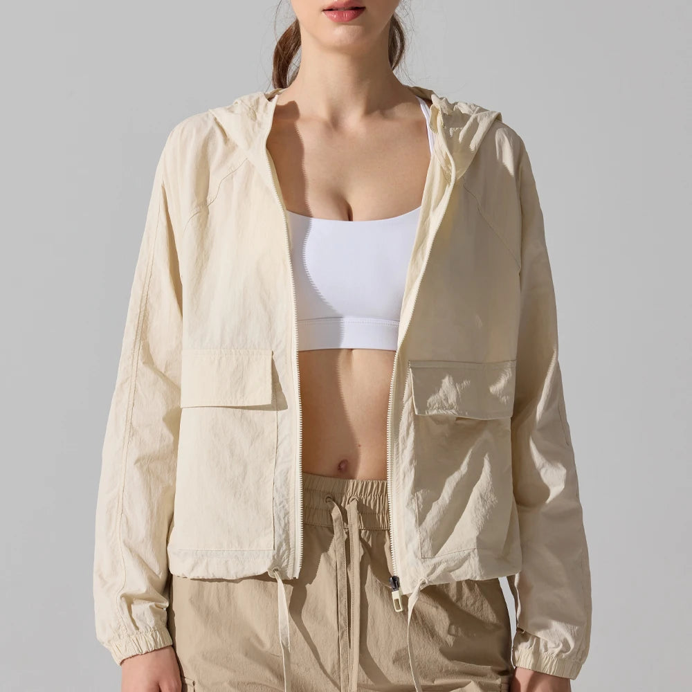 Women’s Quick‑Dry Yoga Jacket – Long‑Sleeve Zipper Fitness Top with Hood for Running & Sun Protection Mary Kay