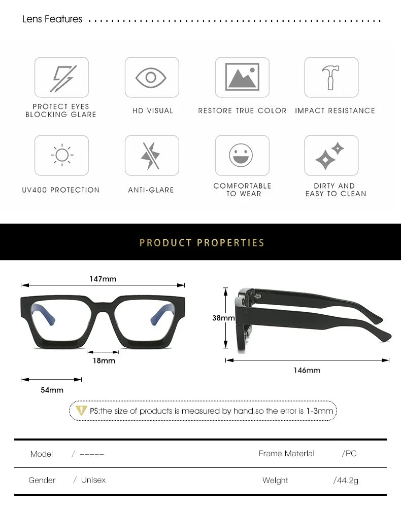 Square Frame Anti-Blue Light Glasses – Custom Logo Fashion Eyewear for Men & Women, Retro Trend Reese