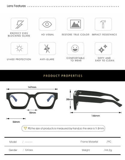 Square Frame Anti-Blue Light Glasses – Custom Logo Fashion Eyewear for Men & Women, Retro Trend Reese