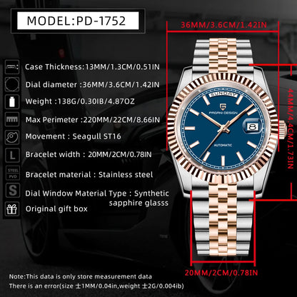 PAGANI DESIGN PD-1752 Rose Gold DD36 Men’s Mechanical Watch | 2025 Luxury Automatic Watch | Sapphire Glass | High‑End Wristwatch for Men