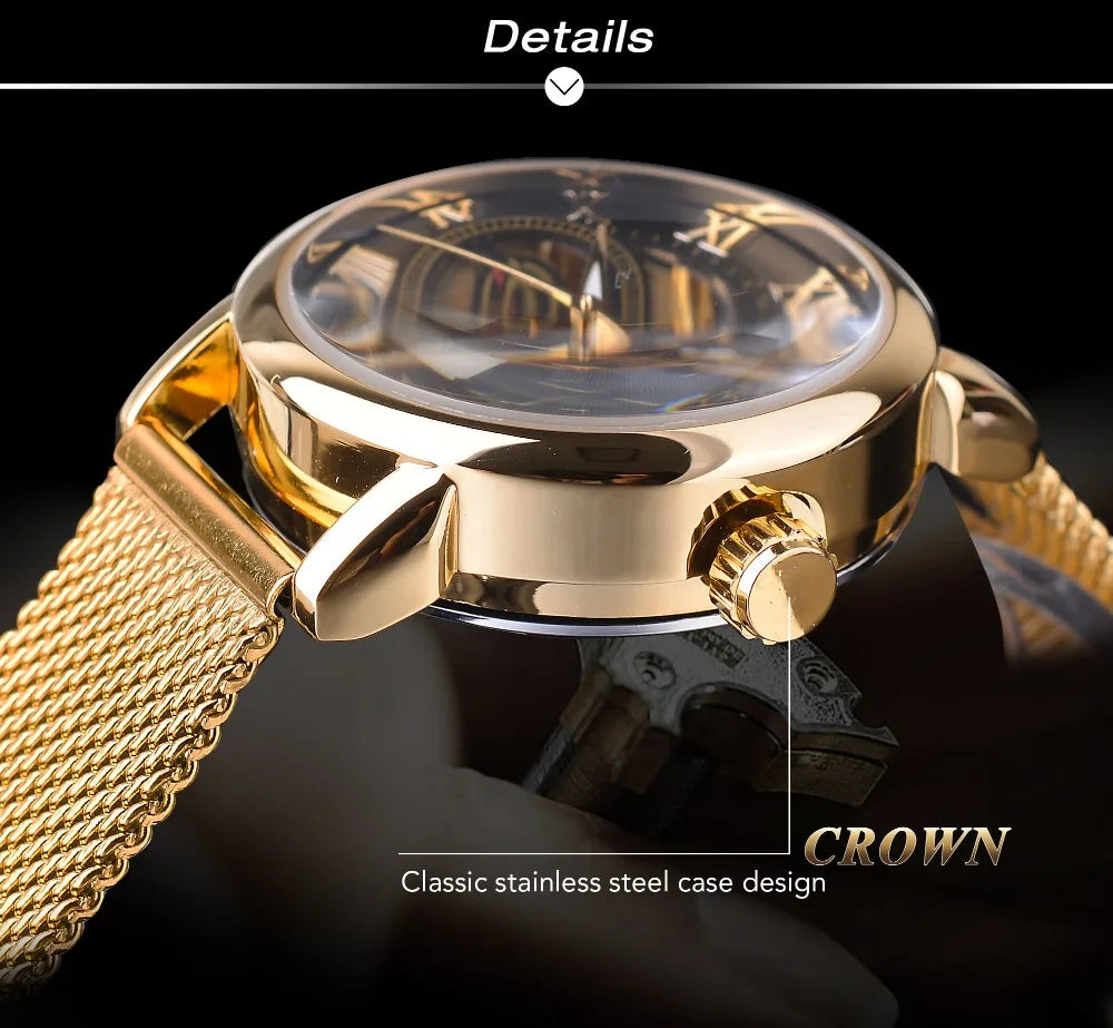 Forsining Women’s Skeleton Watch | Stainless Steel Transparent Mechanical Wristwatch – Waterproof Luxury Watch for Women