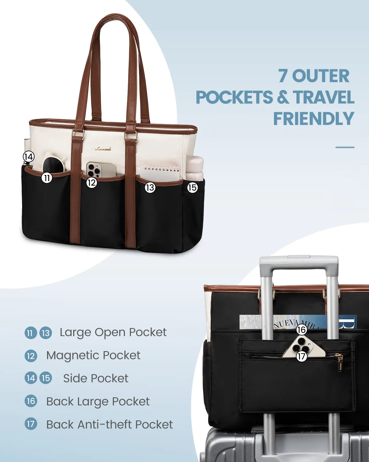LOVEVOOK Work Tote Laptop Bag - Multi-Pocket Utility Bag for Teachers, Nurses, Travel & Daily Use Vina