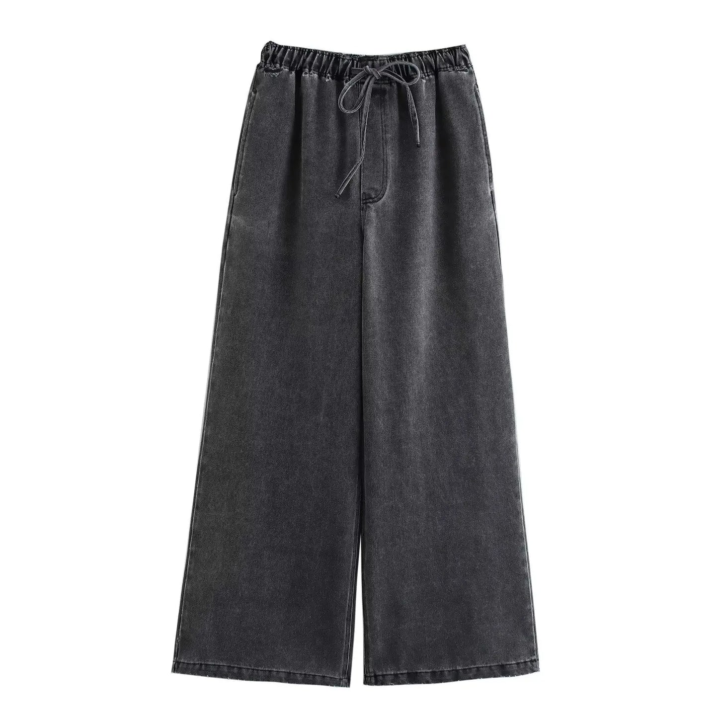 Women's Washed Denim Loose Straight Flare Jeans