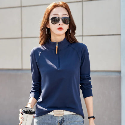 Women's Spring T-Shirt - Zipper Lapel Stand Collar, New Style